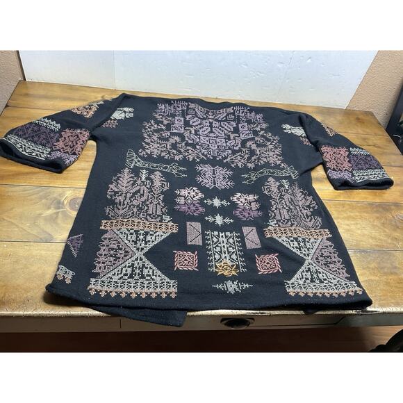 Johnny Was Biya Fenella Embroidered Kimono Cardigan Black Knit Open Front Small - Picture 15 of 16
